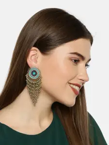 Fida Gold-Toned & Blue Circular Drop Earrings