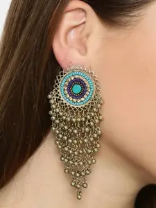 Fida Gold-Toned & Blue Circular Drop Earrings