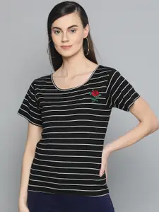 Harpa Women Black & White Striped Styled Back Top