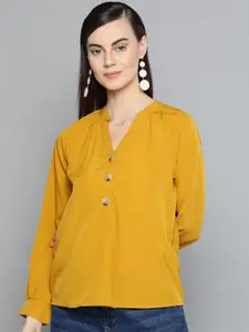 Harpa Women Mustard Solid Yellow Shirt Style Top