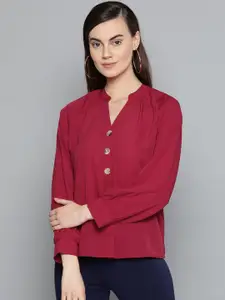 Harpa Women Maroon Solid Shirt Style Top