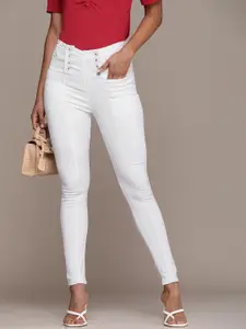 High Star Women White Slim Fit High-Rise Stretchable Jeans