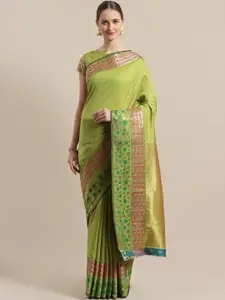 Saree mall Green & Golden Woven Design Banarasi Saree