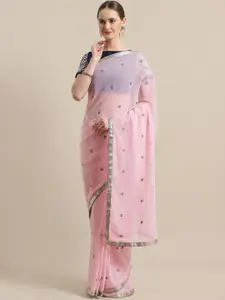 Saree mall Pink & Navy Blue Embroidered Saree