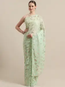 Saree mall Green & Golden Foil Printed Saree