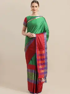 Saree mall Green & Maroon Solid Banarasi Saree