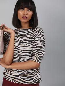 Sera White & Black Zebra Print Baloon Sleeve Top