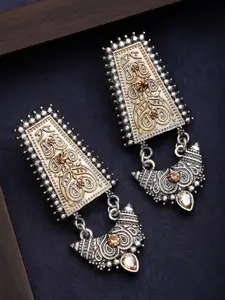 Rubans Silver-Plated & Gold-Toned Oxidised Handcrafted Classic Drop Earrings