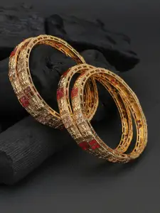 Adwitiya Collection Set of Four 24k Gold-Plated Pink & White Stone-Studded Handcrafted Bangles