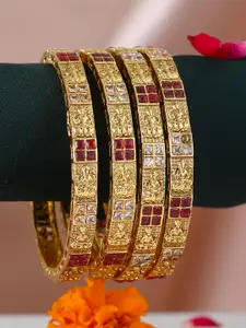 Adwitiya Collection Set of Four 24k Gold-Plated Pink & White Stone-Studded Handcrafted Bangles