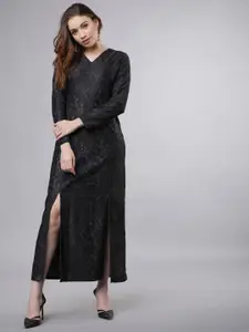 Tokyo Talkies Women Black Self Design Maxi Dress