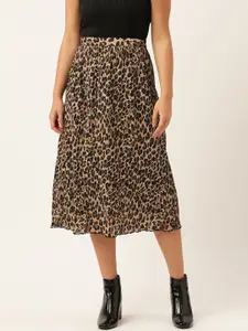 WISSTLER Women Beige & Black Animal Print Flared Skirt