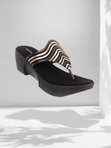 Metro Women Black & Gold-Toned Striped Heels