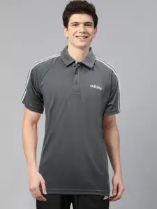 ADIDAS Men Charcoal Grey Solid CLS Polo Collar T-shirt