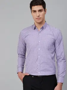 DENNISON Men White & Purple Comfort Regular Fit Checked Formal Shirt