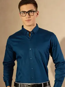 DENNISON Men Blue Comfort Regular Fit Solid Formal Shirt