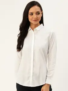 Hancock Women White Solid Pure Cotton Slim Fit Formal Shirt