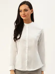 Hancock Women White Slim Fit Solid Formal Shirt