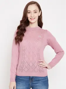 JUMP USA Women Pink Self Design Acrylic Pullover Sweater