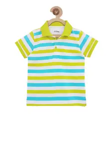 Campana Boys White & Turquoise Blue Striped Polo Collar T-shirt