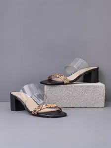 Saint G Women Black Python Print Leather Block Heels