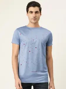Peter England Men Blue Printed Round Neck T-shirt