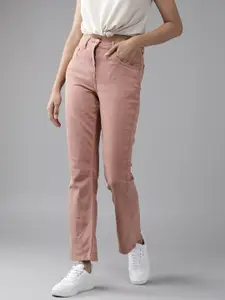Roadster Women Pink Flare Fit High-Rise Light Fade Stretchable Jeans