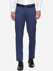Louis Philippe Men Blue Regular Fit Solid Regular Trousers