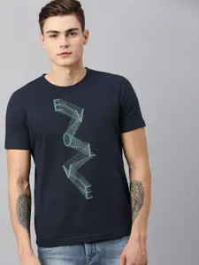 Huetrap Men Navy Blue Printed Round Neck T-shirt
