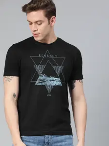 Huetrap Men Black Printed Round Neck T-shirt