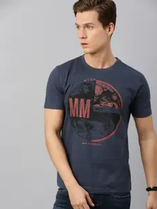 Huetrap Men Navy Blue Printed Round Neck T-shirt
