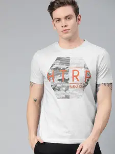 Huetrap Men White Melange Printed Round Neck T-shirt