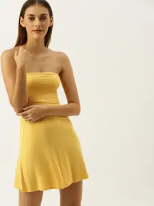 FOREVER 21 Women Yellow Solid Strapless A-Line Dress