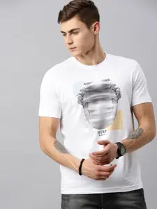 Huetrap Men White Printed Round Neck Pure Cotton T-shirt
