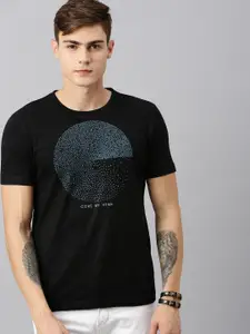 Huetrap Men Black Printed Round Neck T-shirt