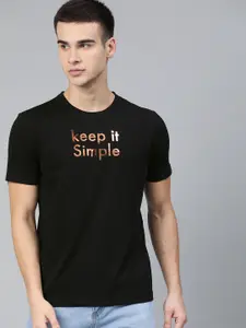 Huetrap Men Black Printed Round Neck T-shirt
