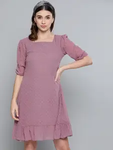 SASSAFRAS Mauve Dobby Weave A-Line Dress