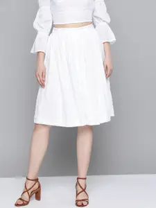SASSAFRAS Women White Embroidered Schiffli Flared A-Line Skirt