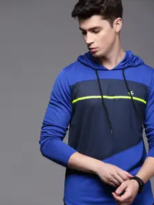 WROGN ACTIVE Men Navy Blue Colourblocked Hooded Sweatshirt