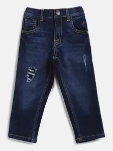 Gini and Jony Boys Navy Blue Regular Fit Mid-Rise Mildly Distress Stretchable Jeans