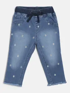 Gini and Jony Girls Blue Polka Dots Emroidered Skinny Fit Stretchable Jeans