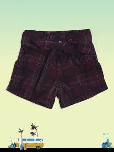 Gini and Jony Girls Maroon & Black Checked Regular Fit Shorts