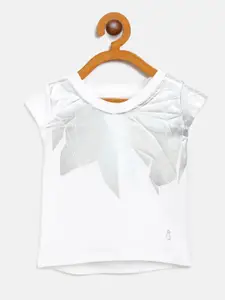 Gini and Jony Girls White & Silver Printed Round Neck T-shirt