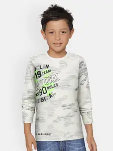Gini and Jony Boys Off-White  Charcoal Grey Printed Round Neck Pure Cotton T-shirt