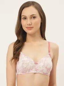Inner Sense White & Pink Printed Organic Cotton Antimicrobial Sustainable Wire-Free Padded Bra ISB068