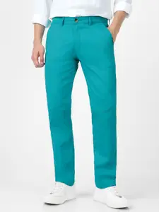 Urbano Fashion Men Turquoise Blue Slim Fit Solid Regular Trousers