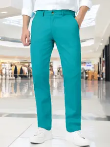 Urbano Fashion Men Turquoise Blue Slim Fit Solid Regular Trousers