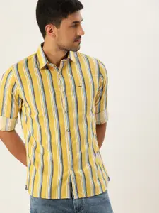 Lee Cooper Men Yellow & Blue Regular Fit Striped Casual Shirt