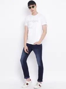 Crimsoune Club Men White Printed Slim Fit Round Neck T-shirt