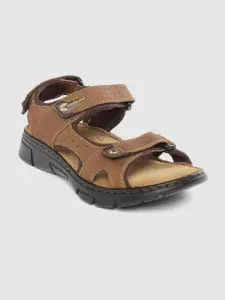 Woodland Men Brown Nubuck Solid Comfort Sandals